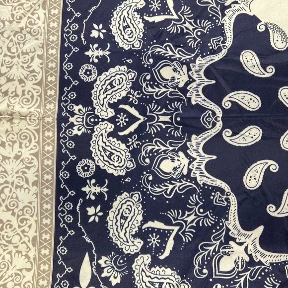 NEW Blue Ivory Paisley Floral Printed Square Silky Scarf Wrap - Picture 10 of 11